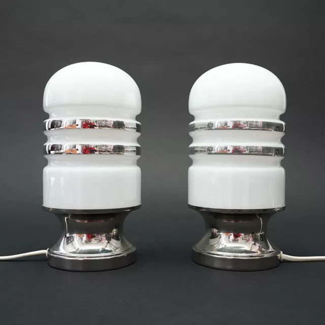 2x Table Lamp 1960er Years Chrome + Frosted Glass Space Age High School