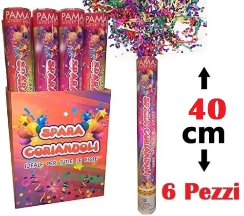 Set 6 Tubo Spara Coriandoli Colorati Cannone 40cm Feste Compleanni Party moc