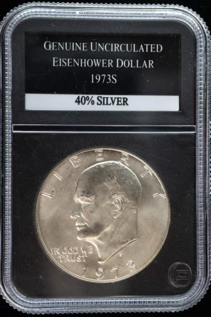 1973-S Silver Eisenhower Dollar In Uncirculated Condition Slabbed 1973-S Silver Eisenhower Dollar In Uncirculated Condition Slabbed
