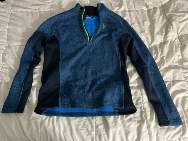 Spyder Jacket Mens Large Blue 1/4 Zip Pullover Sweater Gait Knit Shirt Fleece