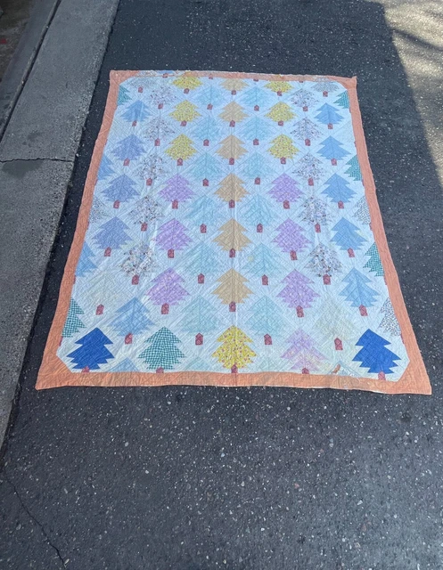 Vintage Antique Patchwork Handmade Quilt Bedspread Hand Sewn Geometric Pattern