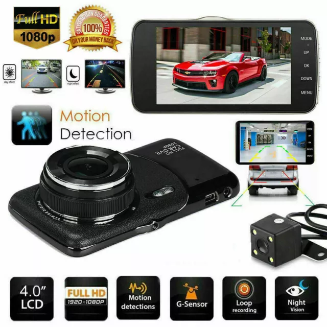 1080P Dual Lens Car Front and Rear Camera DVR Dash Cam Video Recorder 4'' FHD