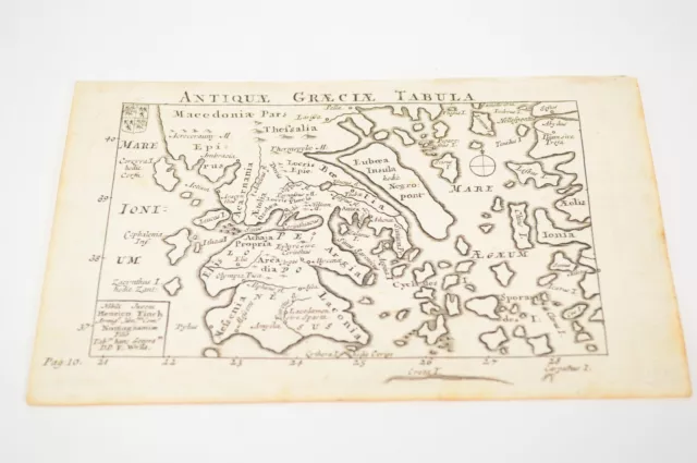 Antique Vintage Map Antique Graecia Tabula Greece 8x5" Edward Wells