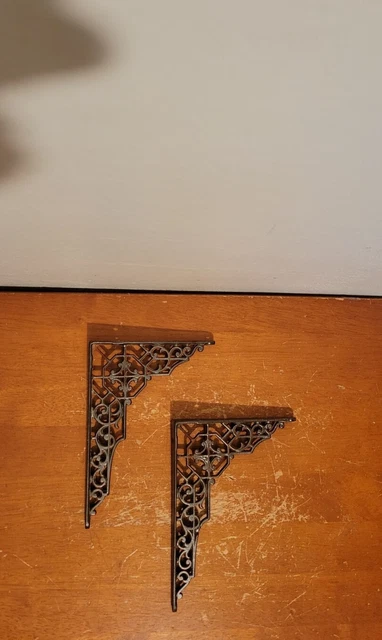 Vintage 2-Fancy Ornate Victorian Cast Iron Filigreed Shelf Brackets
