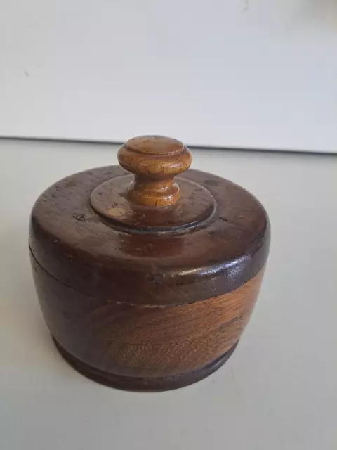 Vintage Wooden Carved Trinket / Tobacco Pot With Lid Hand Turned Wood Bowl Lid