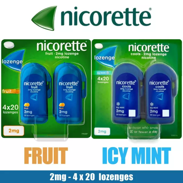 Nicorette Cools Icy Mint Fruit 2mg Lozenge 4 x 20 Nicotine Lozenges Quit Smoking