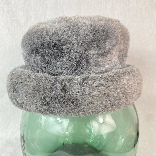 Cappello invernale vintage St Michael anni '90 grigio pelliccia sintetica tesa larga