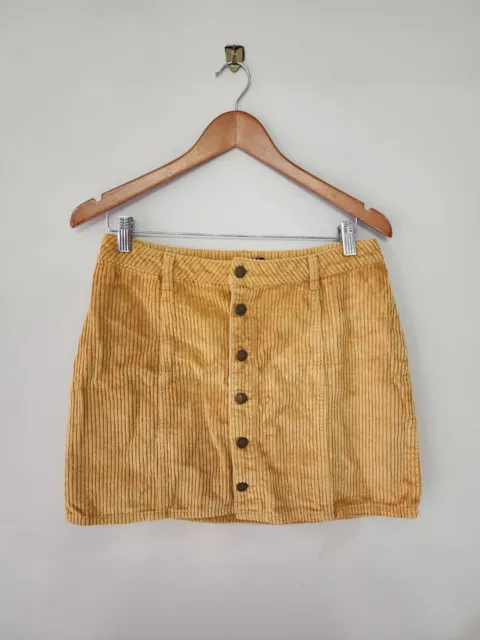 GHANDA Designer Women Mustard Short Soft Corduroy Aline Skirt Size 10