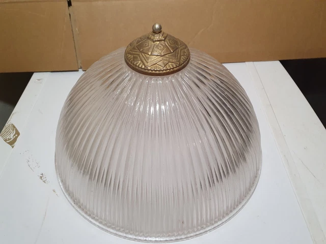 Ancienne suspension à collerette en verre opaline bicolore caramel & b