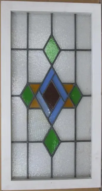 LARGE OLD ENGLISH LEADED STAINED GLASS WINDOW Pretty Geometric 18.5" x 34.75"