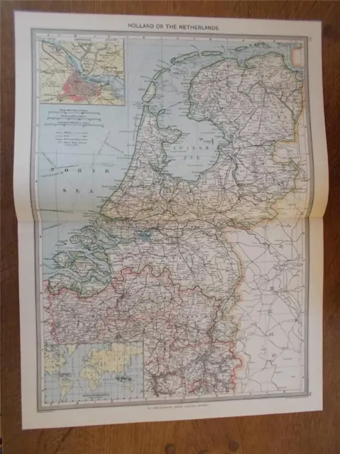 Antique c1904 colour map of HOLLAND THE NETHERLANDS from HARMSWORTH ATLAS
