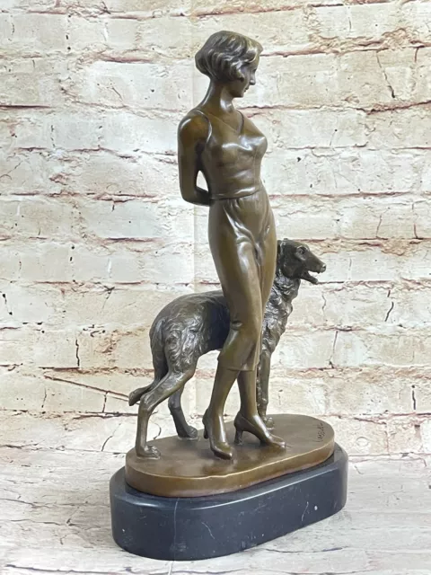 Figure Sculpture Art Déco Akt Elegante Dame Mit Hund Signiert Lorenzl 6,3 KG 3