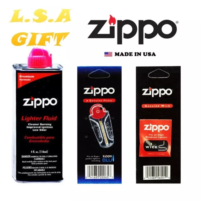 ZIPPO LIGHTER FLUID Fuel 12oz & 6 Value Pack (18 Flints + 3 Wick) Gift