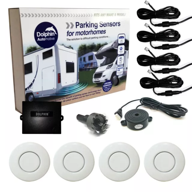 Universal Motorhome RV Reversing Parking Sensors 4 Sensor Kit Reverse Park White