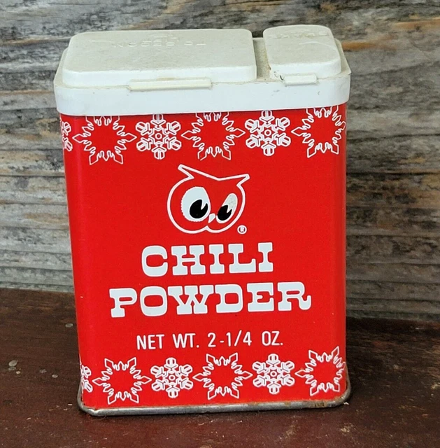 VINTAGE RED OWL Grocery Stores Ground CHILI POWDER Tin circa 1970s 14.