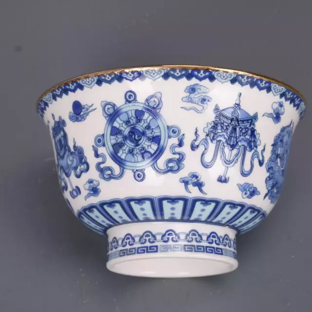 Chinese Jingdezhen Porcelain Blue and White 8 Auspicious Symbol Bowl 3