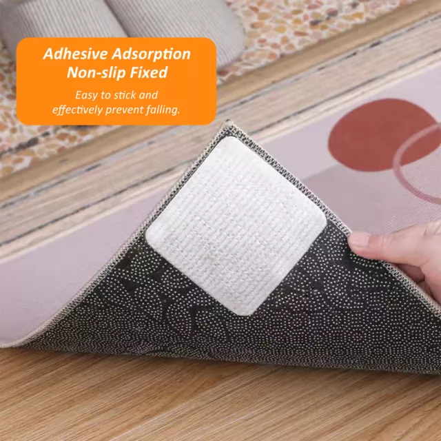 4Pcs Rug Grippers Non-Slip Pads Reusable Washable mat Stickers Skid Tape ω