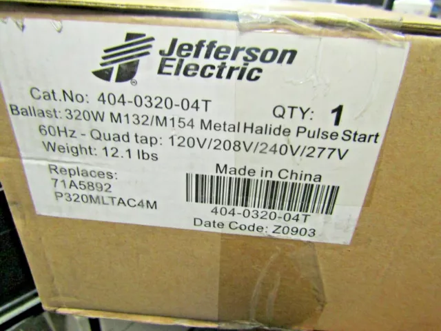 New Jefferson 404-0320-04T M132 Metal Halide Pulse Start Ballast 320E 71A5892