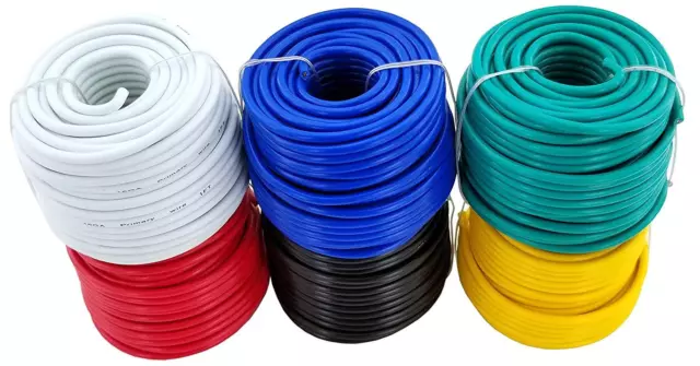 16 Gauge Cable Primary Wire 12v Automotive 6 Color Set - 50 Feet Each Color CCA