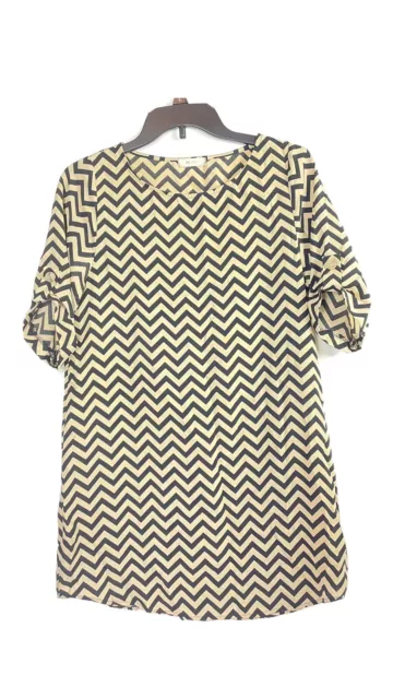 Everly Womens Anthropologie Chevron 3/4 Sleeve Sheath Dress Round Neck Size S.