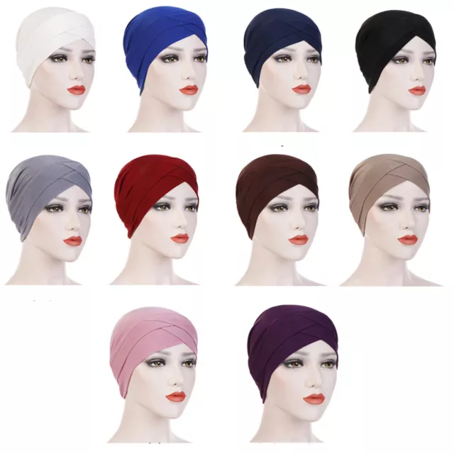 Women Elastic Turban Beanie Soft Cotton Bonnet Muslim Hijabs Head Wrap Chemo Hat