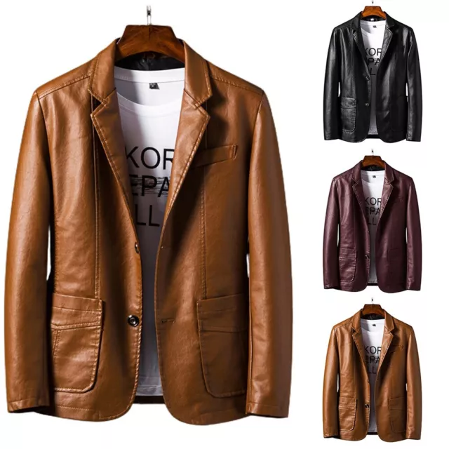 Uomo Matrimonio Casual Formale Abito Blazer Giacca di Pelle Business Slim Fit