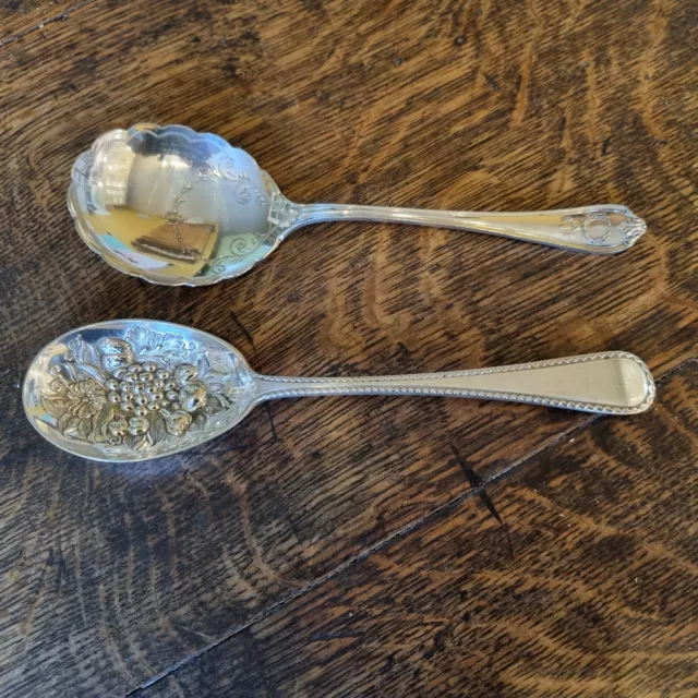 Vintage Two EPNS Silver Plated Dessert Serving Spoons - See Photos & Details