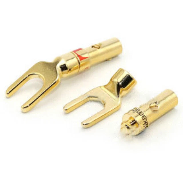 4X U Shaped Y Fork Speaker Connectors/Plugs Gold Plated Cable Terminal Ends q- 3