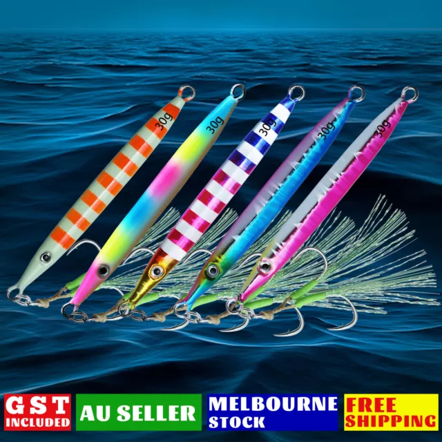 NEW 60G FISHING Lures Metal Jigs with Assist Hook,Tuna, Salmon, Cod Tackle  Lure $11.99 - PicClick AU