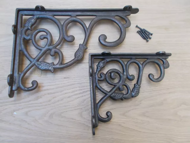 PAIR OF HEAVY DUTCH cast iron rustic shelf Bracket wall Support books storage