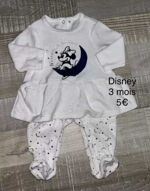 Disney 3 MOIS : BABYGROS Pyjama Velours Fille Minnie TBE