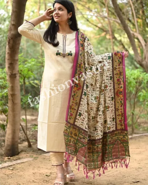 Indian Bollywood Wear Kurti Pant Set Designer Kurta Palazzo Dupatta For Women