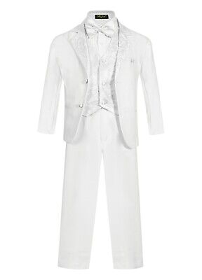 Bambino Ragazzi Smoking Suit 5pc Set Cappotto, giubbotto in raso, striati pantalone, camicia, Cravatta a Farfalla 2