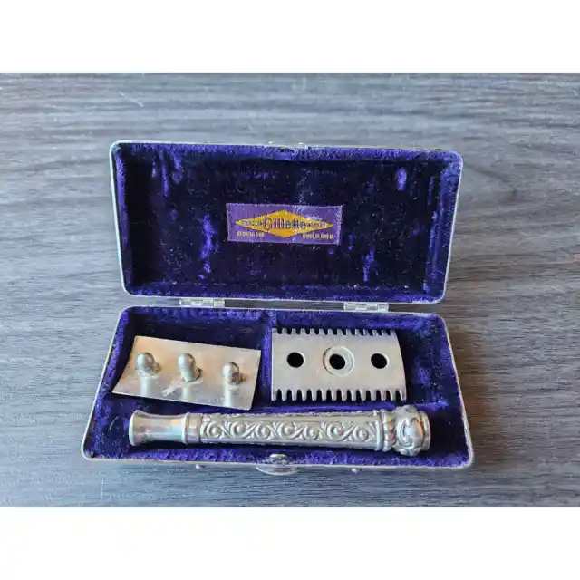 Navaja de afeitar de seguridad vintage 1917 edición de bolsillo plateada de doble filo