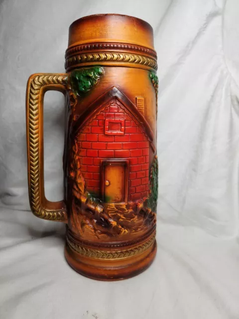 Vintage Beer Stein German Decorative Boy Girl House 14 inch Tall Made in Japan