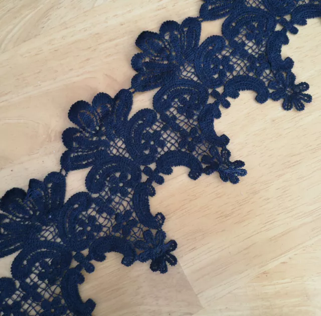 5'' Wide Rayon Venise Vintage Victorian Floral Lace Trim Dark Blue  s0279