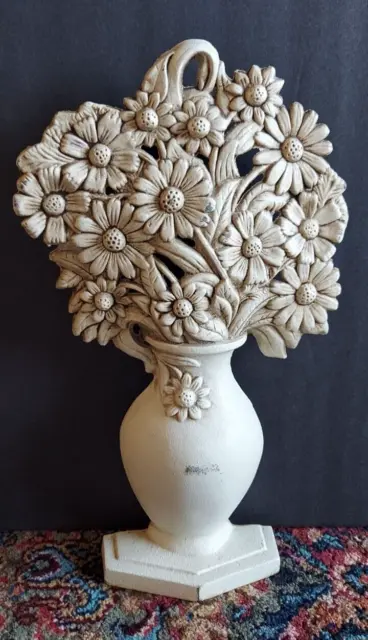 18" Tall Antique Hubley Cast Iron Doorstop COSMOS IN A VASE C 1925 Old Re-Paint