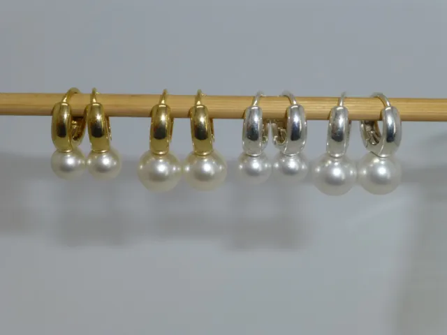 Perlen-Ohrringe Klapp-Creolen Gold Silber 925 Perlen weiß Brautschmuck