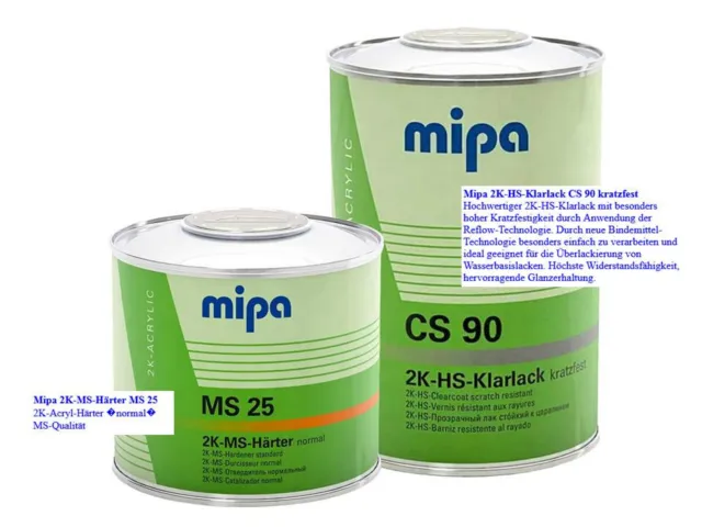 SET Mipa 2K-HS-Klarlack CS 90 + Mipa 2K-MS-Härter MS25 1,5L Kratzfest Acryllack