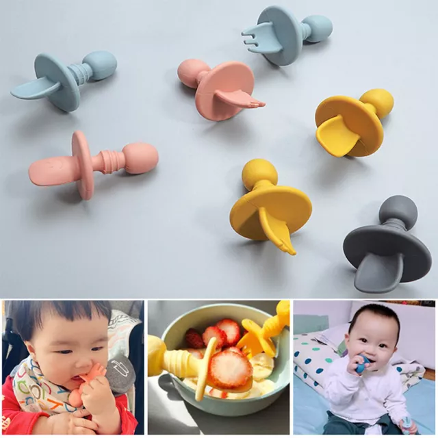 2pc Baby Silicone Spoon Feeding Set Dishes Toddlers Infant Spoon Tablew'm' 2