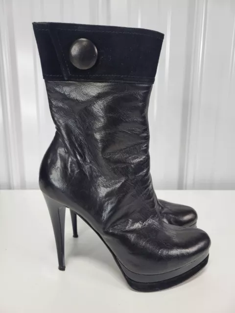 Versani Womens Black Italian Leather Boots Stiletto Heels Sz 8