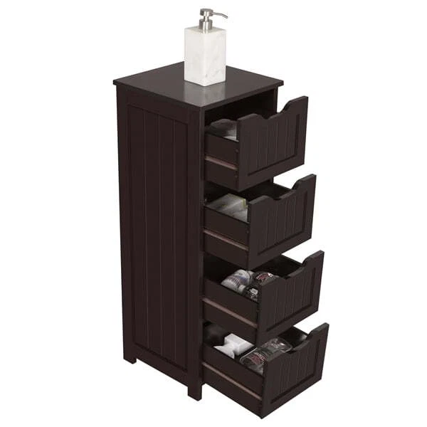 Wooden Storage Cabinet Organizer with 4 Drawers for Bathroom, Espresso