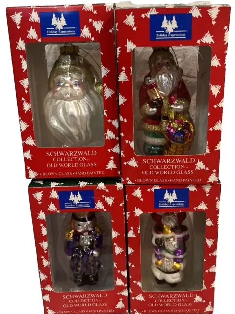 Lot 4 Vintage 90s Schwarzwald Collection hand painted  Old World Glass Santas