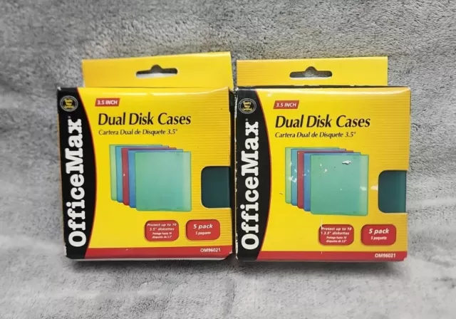 VTG OFFICEMAX DUAL 3.5" DISK CASES 2 PACKS OF 5- 10 Total **FLOPPY DISK**