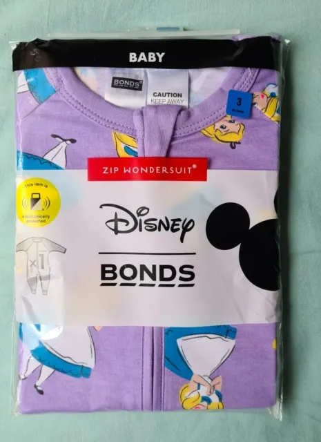 BONDS x Disney Alice in Wonderland Purple Zippy Wondersuit BNIP Size 3 2