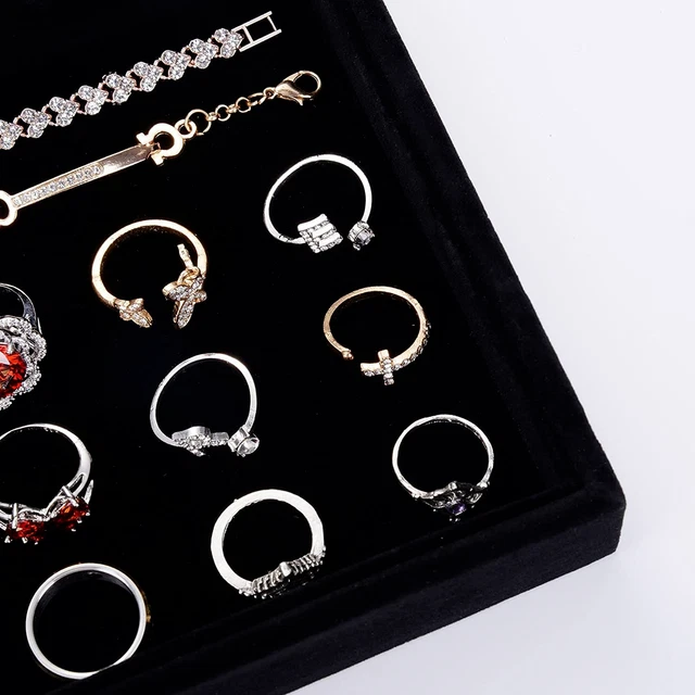 HooAMI Black Velvet Stackable Jewelry Trays 23cm*14.5cm*2.8cm, 1 Grid