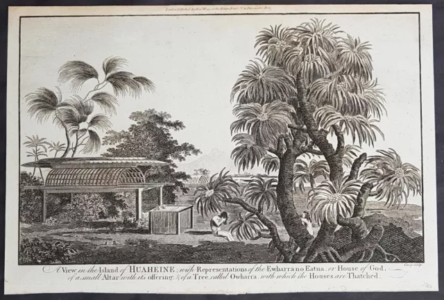 1784 Anderson Antique Print of Huahine Is. Fr. Polynesia Altar - Capt Cook, 1773