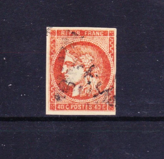 TIMBRE FRANCE CERES Bordeaux N48e rouge sang foncé cote 2200E très bon ...