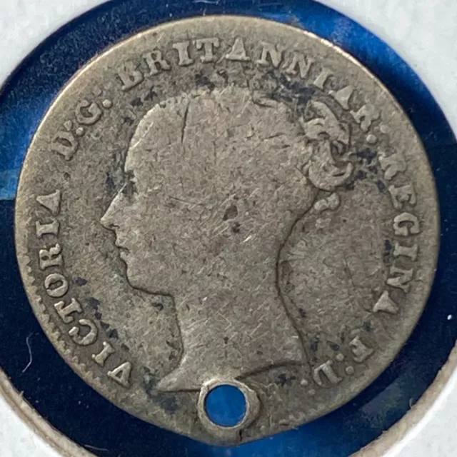 1838 Great Britain 3 Pence, Victoria, KM# 730, SILVER ASW: 0.042oz, HOLED(70074)