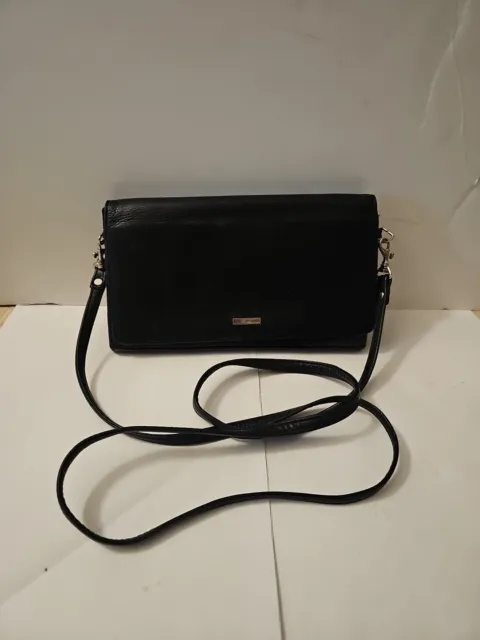 Perlina Black Leather Convertible Clutch/ Cross Body